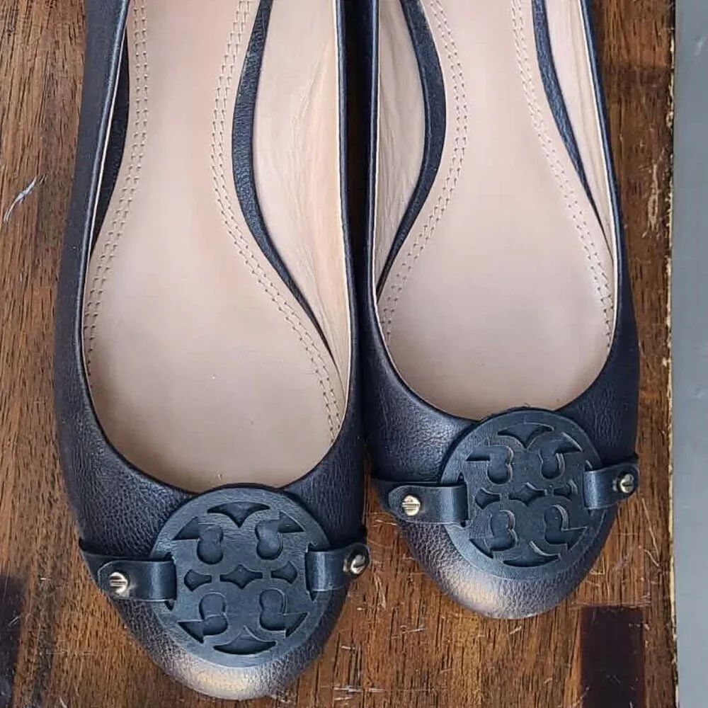 Tory Burch Navy Mini Miller Leather Flats size 9M